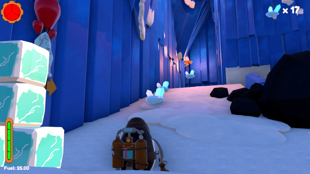 An area of the Ice Cave showing gameplay hints leading the player in the right direction.